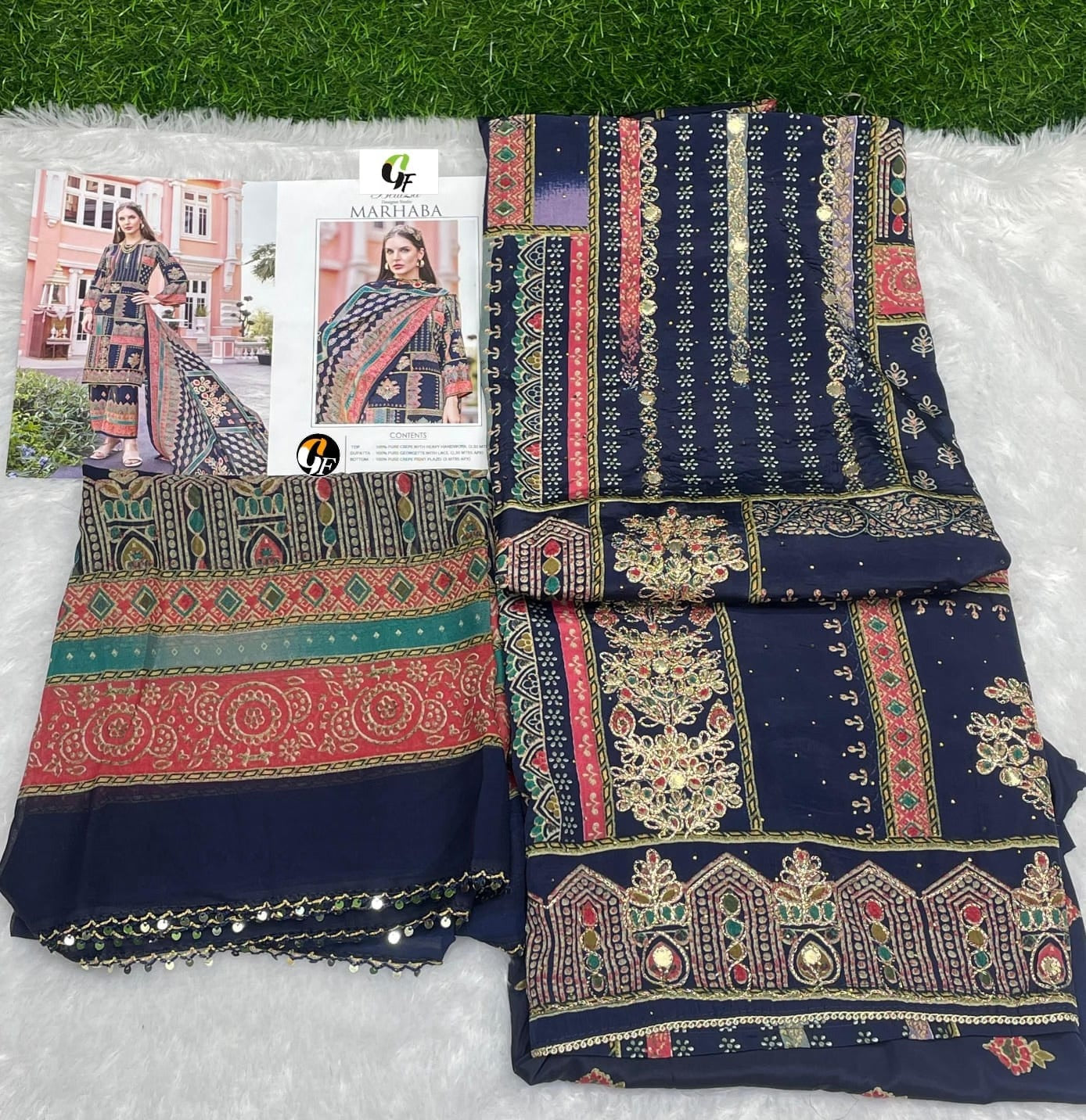 Rajwadi by GF Pakistani Plazo Suit - Pure Crepe with Heavy Handwork & Swarovski Work