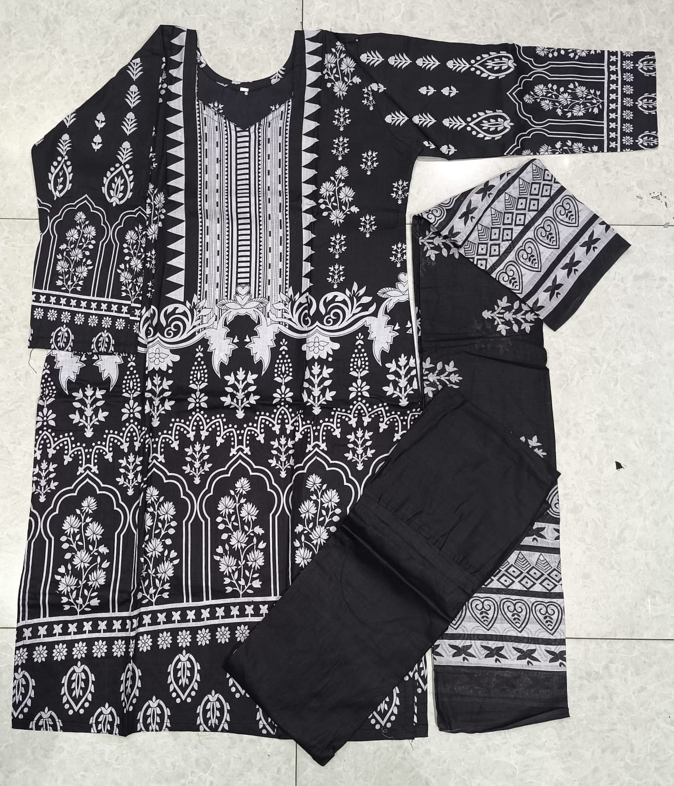 Miss World Black & White Pakistani Lawn Readymade Suit | Pure Cotton Lawn with Dupatta
