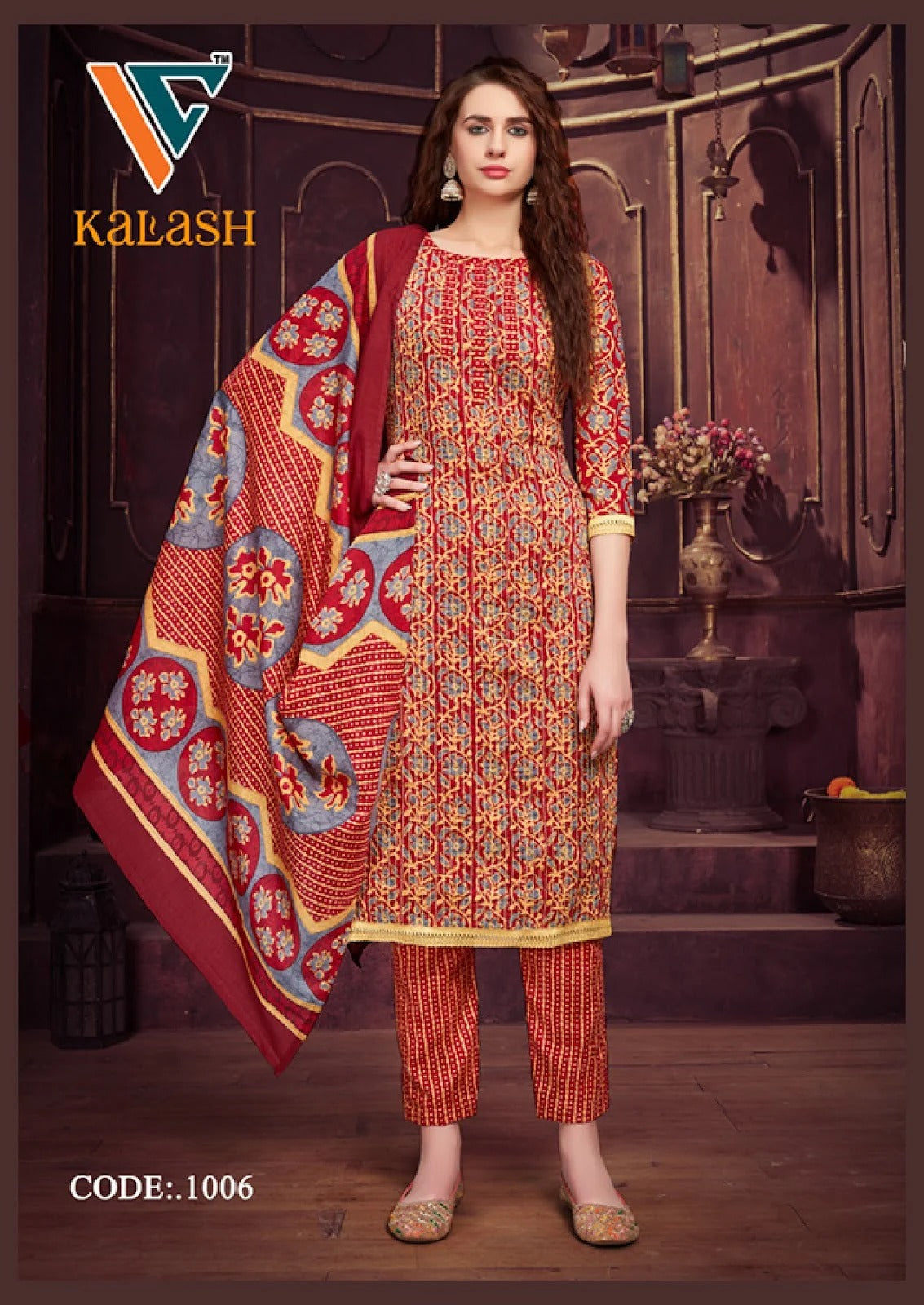 Vandana Creation - Pure Cotton Thread Work Pant Style Readymade Suits with Lace