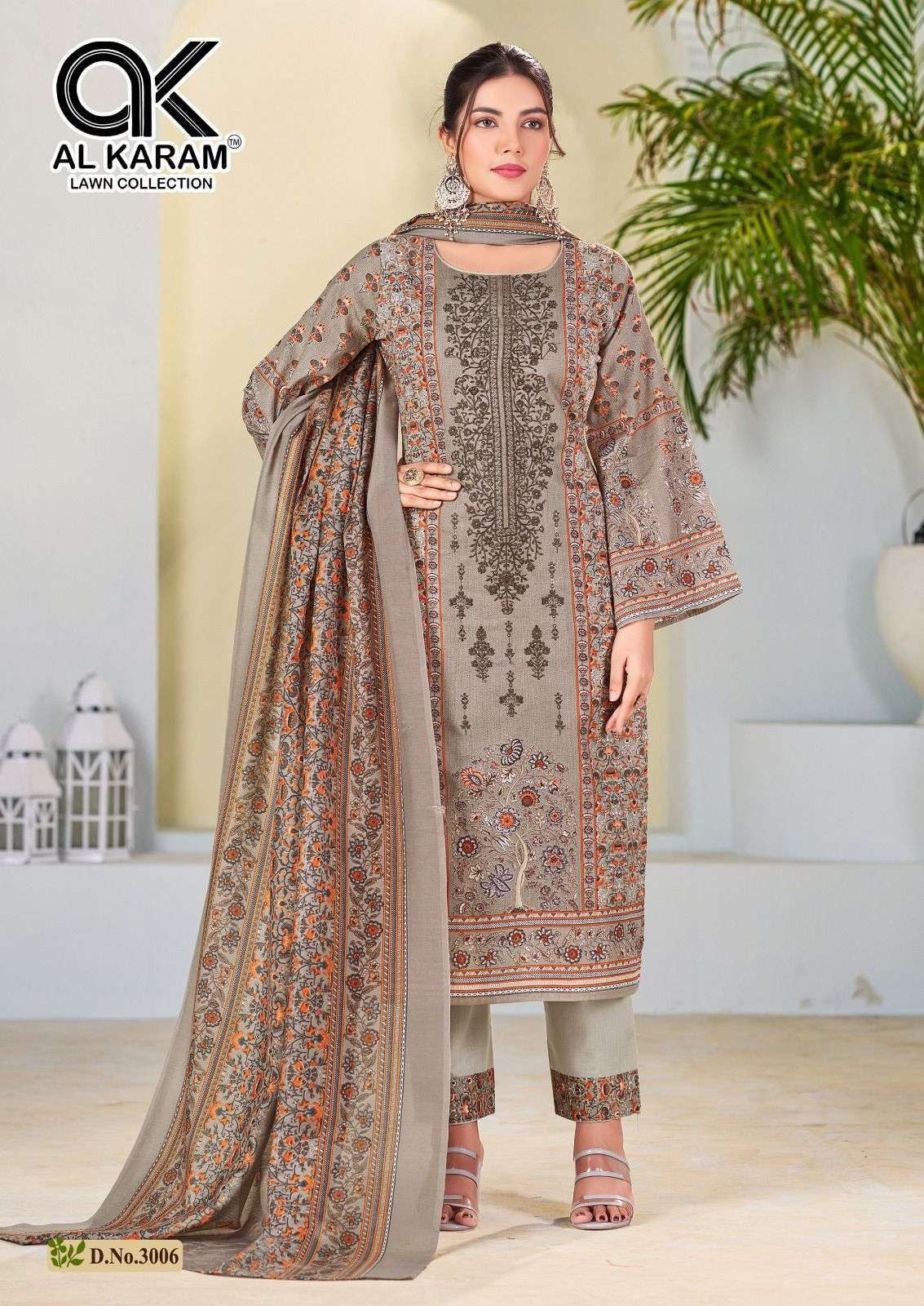 Al Karam Bin Ubaid Lawn Collection - Self Embroidery Cotton Dress Material with Mal Mal Dupatta