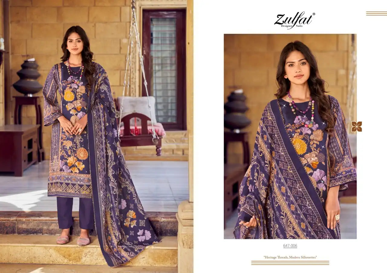 Pure Mal Mal Cotton Dupatta - Jam Cotton Suit with Heavy Mirror & Aari Handwork