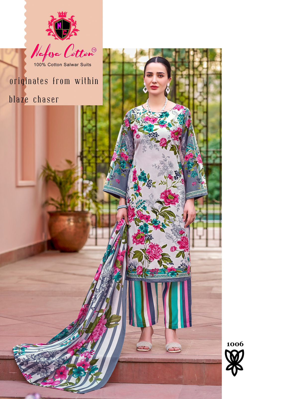 Nafisa Majestic Karachi Suits – Pure Soft Cotton Printed Dress Material with Digital Print Dupatta & Bottom