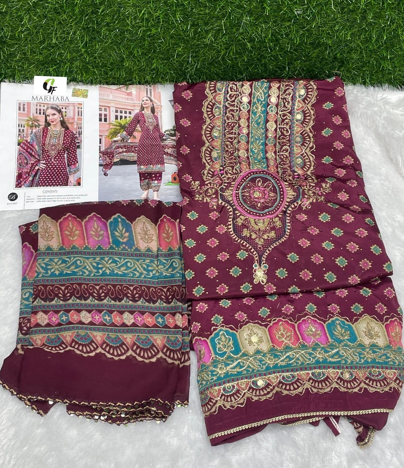 Rajwadi by GF Pakistani Plazo Suit - Pure Crepe with Heavy Handwork & Swarovski Work