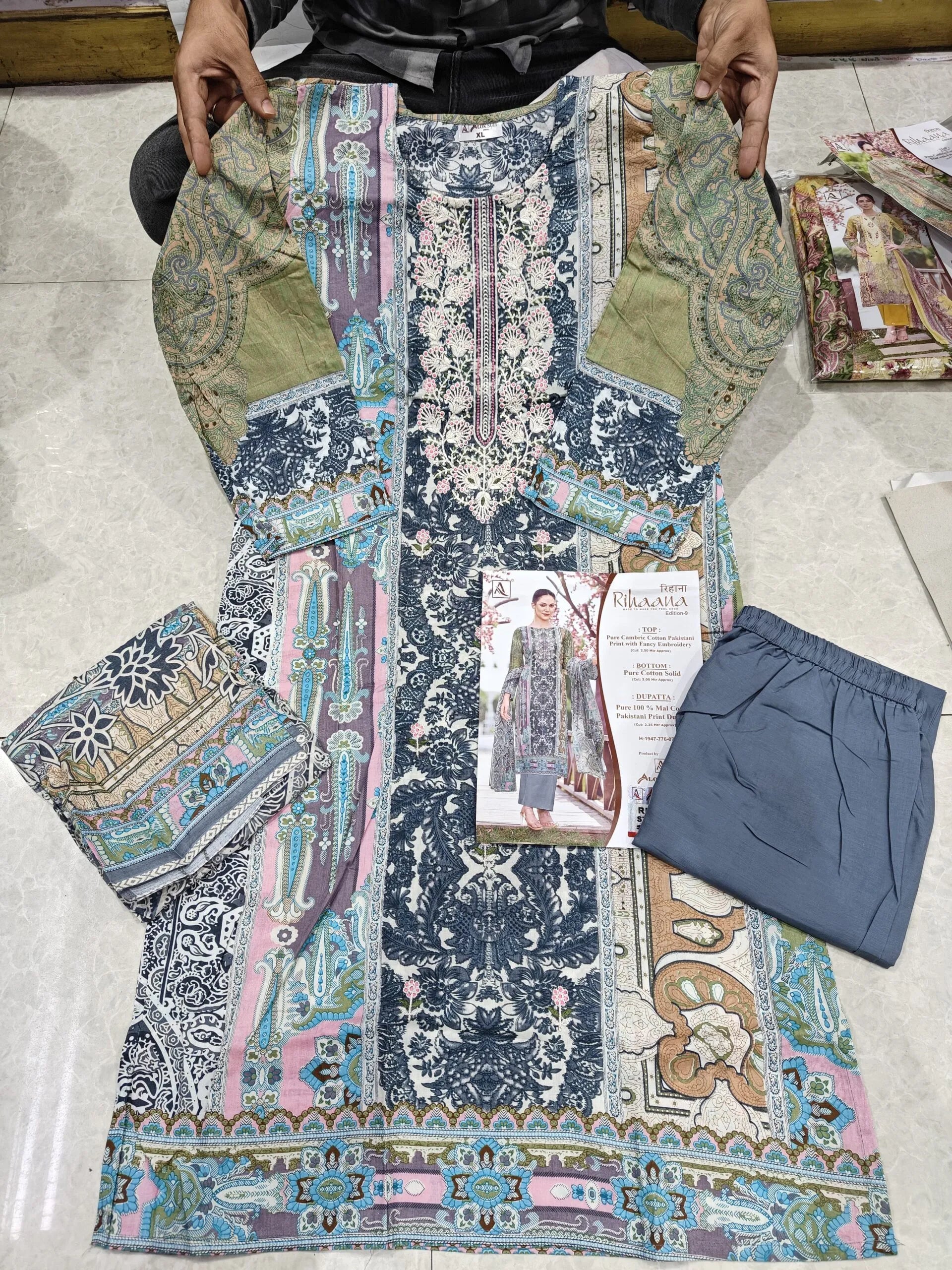 Designer Suit Readymade | Pure Cambric Cotton with Embroidery