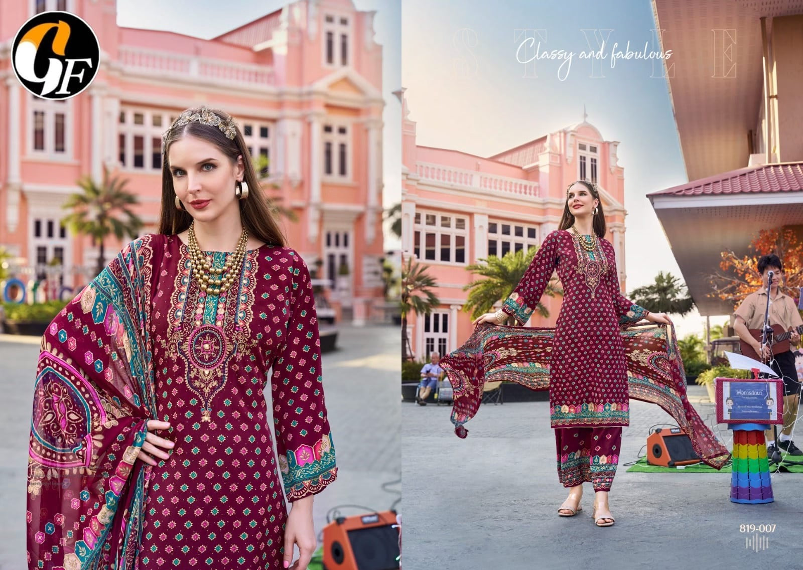 Rajwadi by GF Pakistani Plazo Suit - Pure Crepe with Heavy Handwork & Swarovski Work