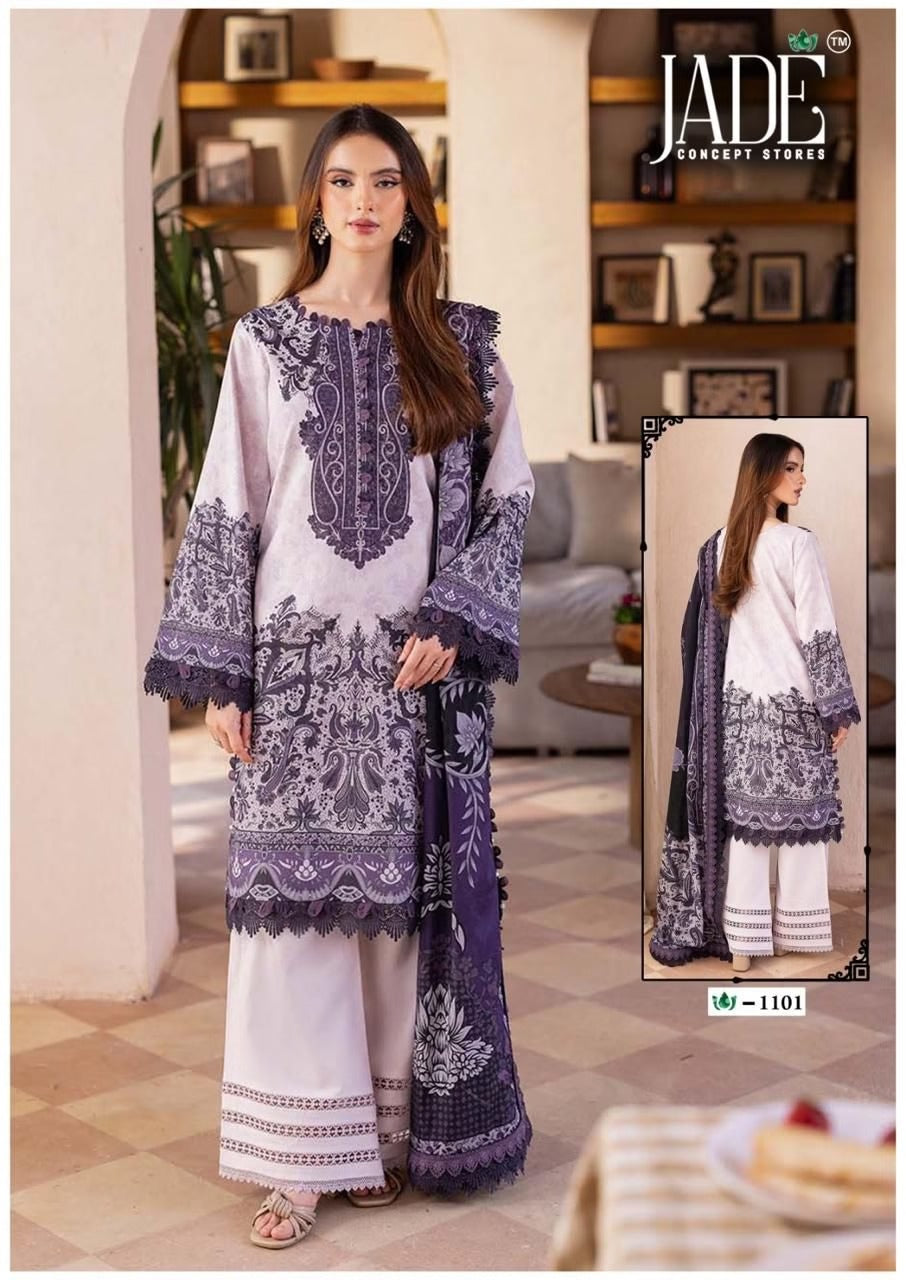 Jade Crimson - Exclusive Heavy Lawn Unstitched Dress Material with Cotton Dupatta