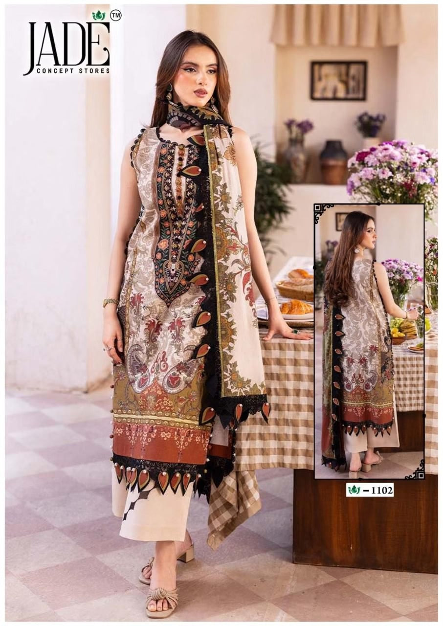 Jade Crimson - Exclusive Heavy Lawn Unstitched Dress Material with Cotton Dupatta