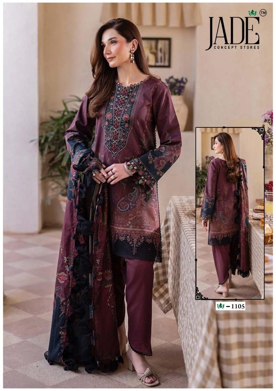 Jade Crimson - Exclusive Heavy Lawn Unstitched Dress Material with Cotton Dupatta