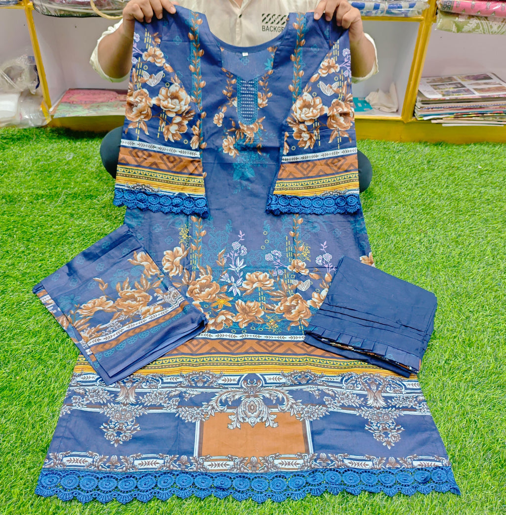 Jade Chevron Ready-to-Wear Pakistani Lawn Cotton Suit | Dupatta Included