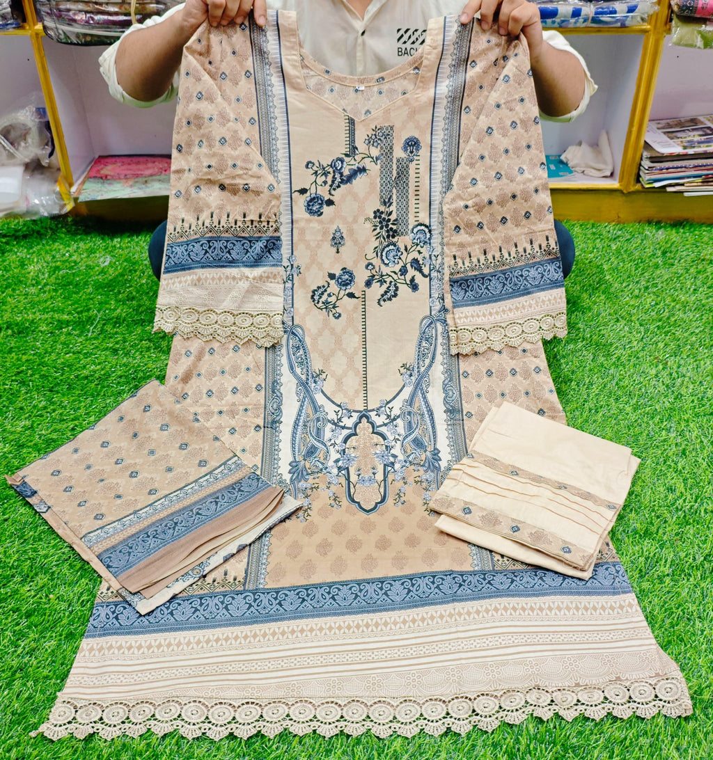 Pakistani Readymade Cotton Lawn Suit | Jade Chevron Exclusive Collection