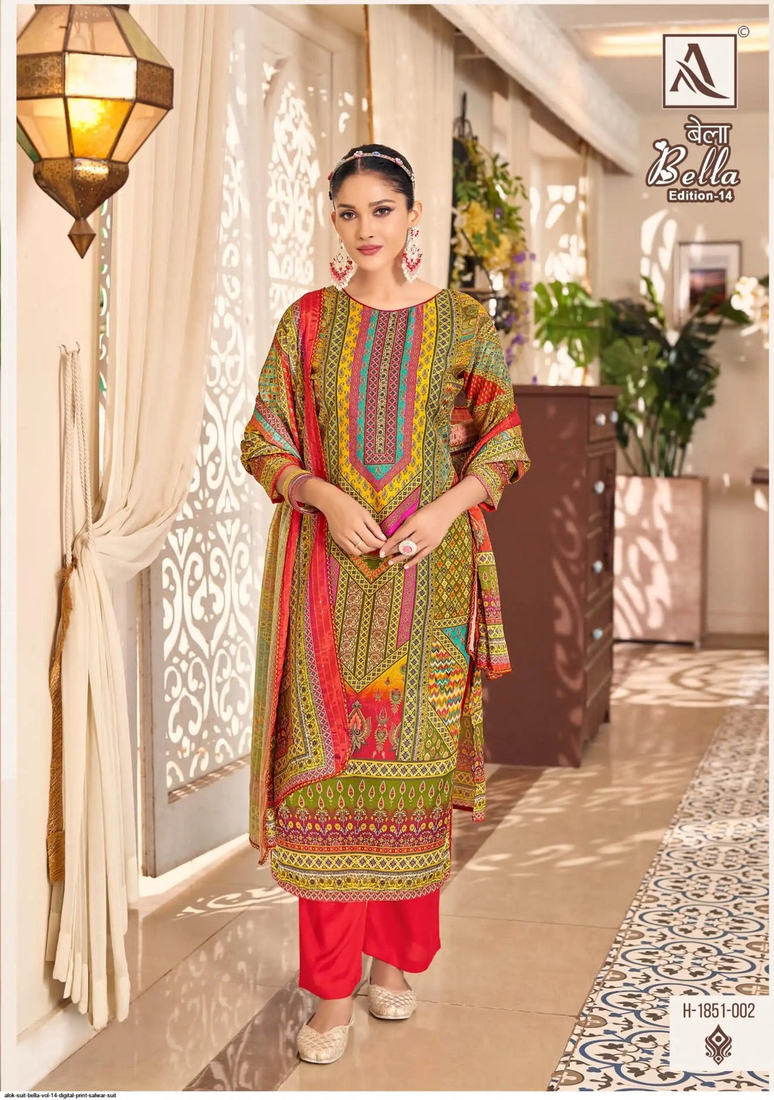 Alok Bella - Designer Maslin Suit – Digital Print with Aari Mirror Work & Box Pallu Dupatta