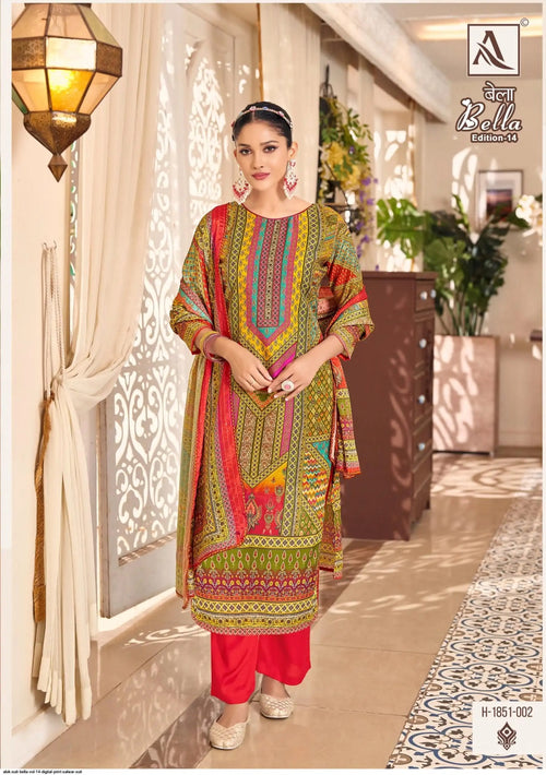 Alok Bella - Designer Maslin Suit – Digital Print with Aari Mirror Work & Box Pallu Dupatta