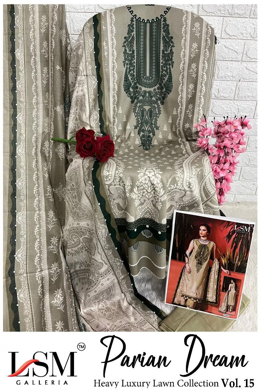 Parian Dream - Heavy Luxury Lawn Dress Material with Cotton Dupatta - Premium Unstitched Suit