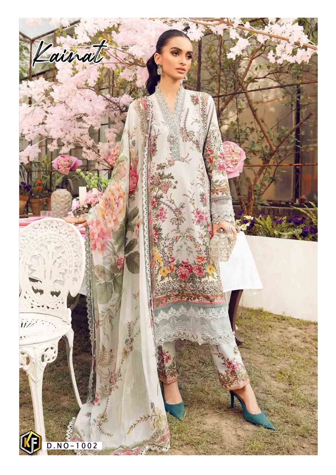Keval Kainat Pakistani Lawn Readymade Suit Set | Pure Cotton Lawn with Heavy Lace Work & Dupatta