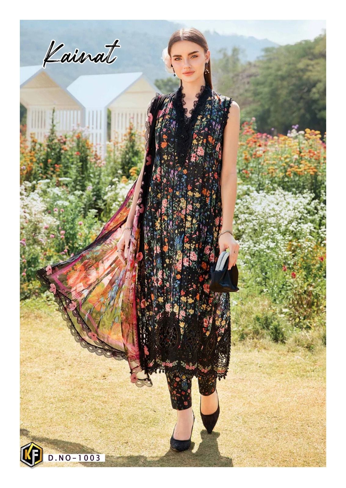 Keval Kainat Pakistani Lawn Readymade Suit Set | Pure Cotton Lawn with Heavy Lace Work & Dupatta
