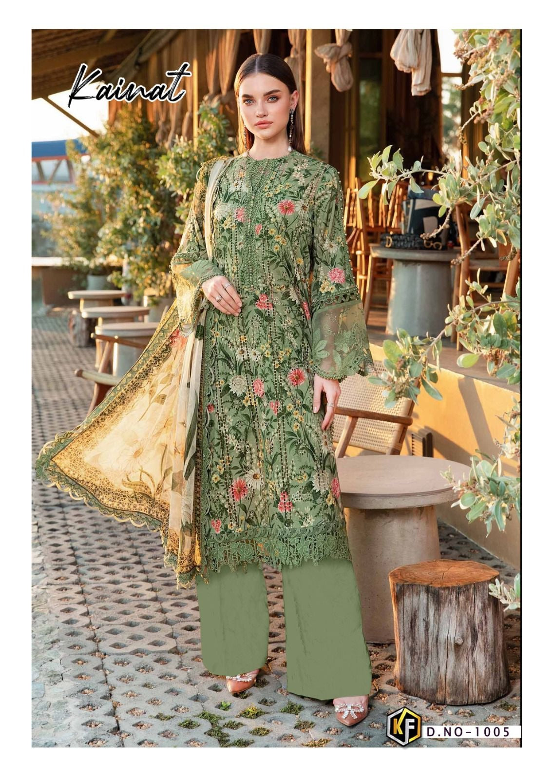 Keval Kainat Pakistani Lawn Readymade Suit Set | Pure Cotton Lawn with Heavy Lace Work & Dupatta