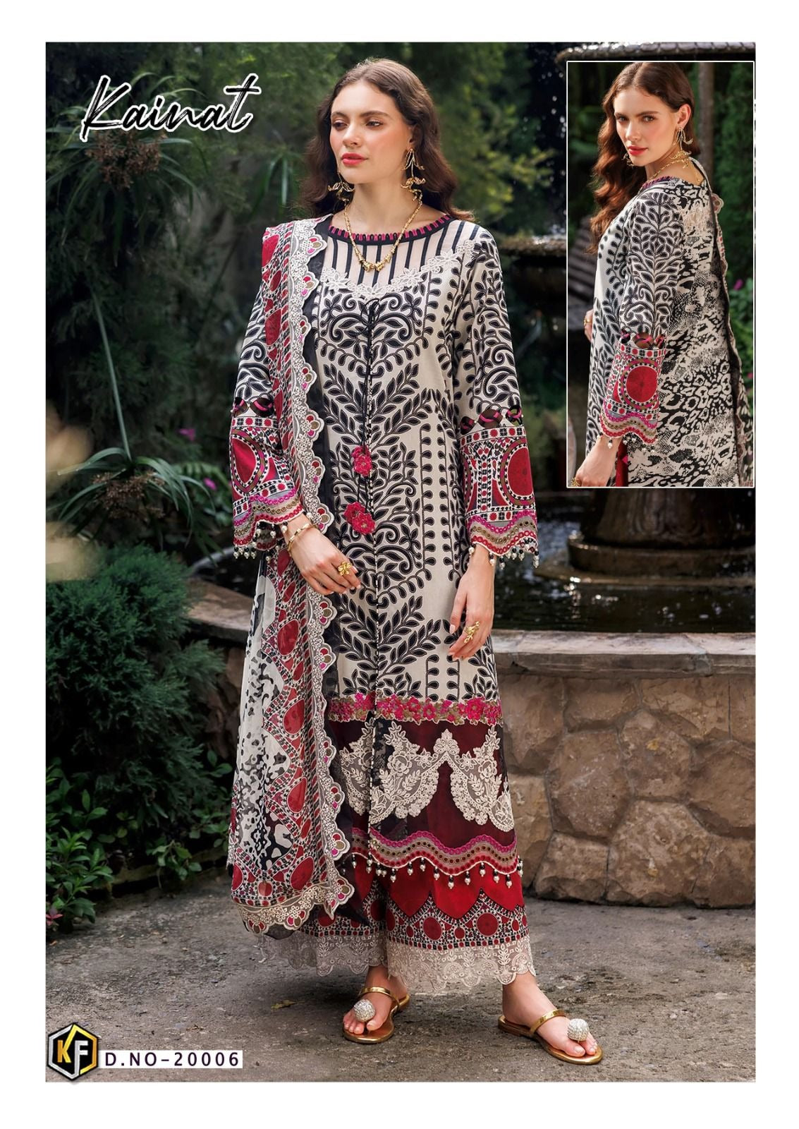 Keval Kainat Pakistani Lawn Readymade Suit Set | Pure Cotton Lawn with Heavy Lace Work & Dupatta
