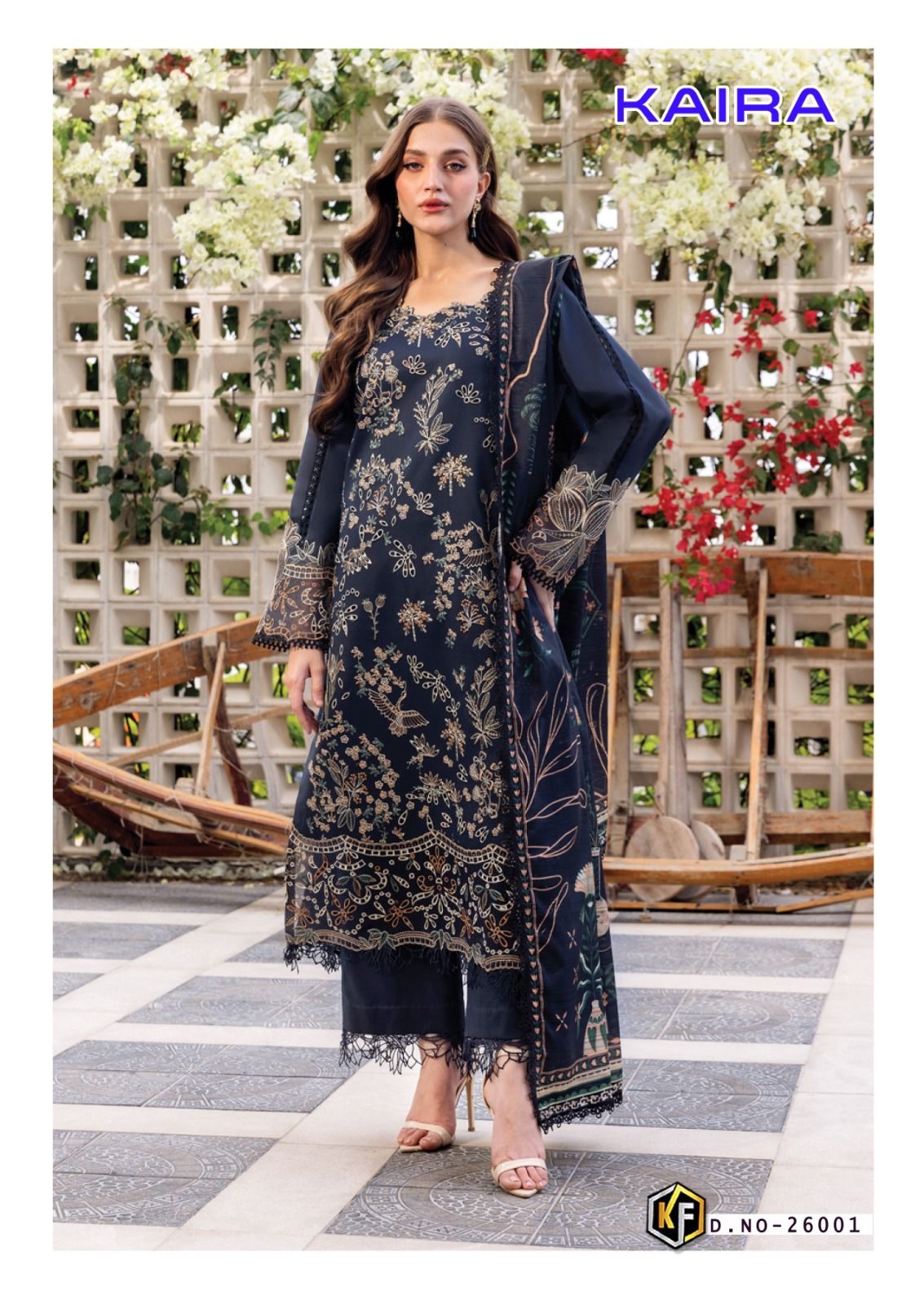 Keval Kaira Pakistani Lawn Readymade Suit - Pure Cotton Lawn with Heavy Lace Work & Dupatta