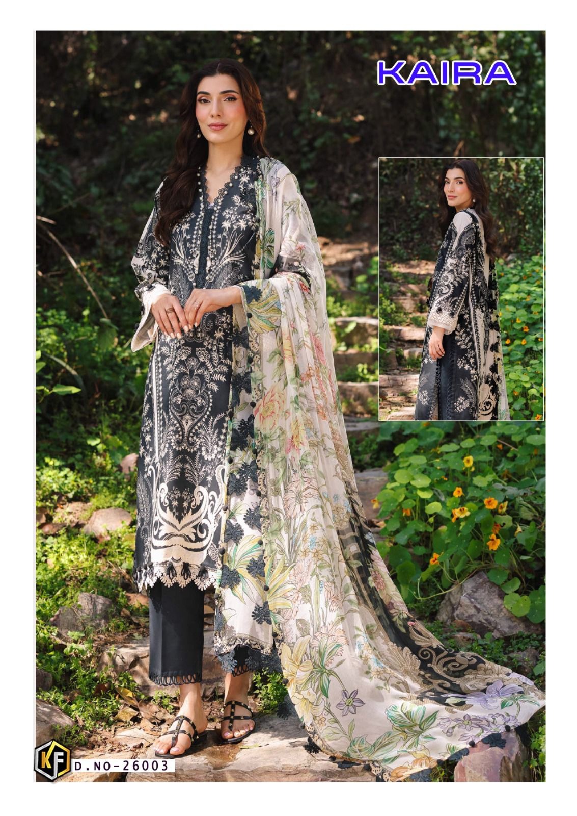Keval Kaira Pakistani Lawn Readymade Suit - Pure Cotton Lawn with Heavy Lace Work & Dupatta