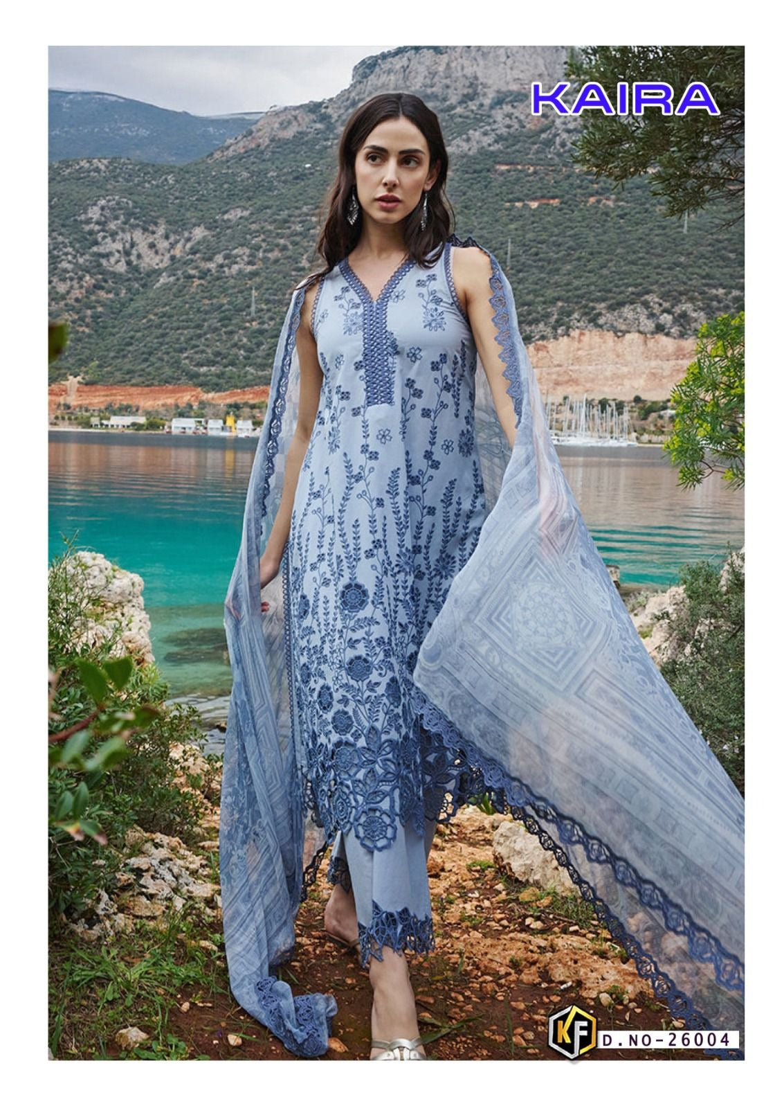 Keval Kaira Pakistani Lawn Readymade Suit - Pure Cotton Lawn with Heavy Lace Work & Dupatta