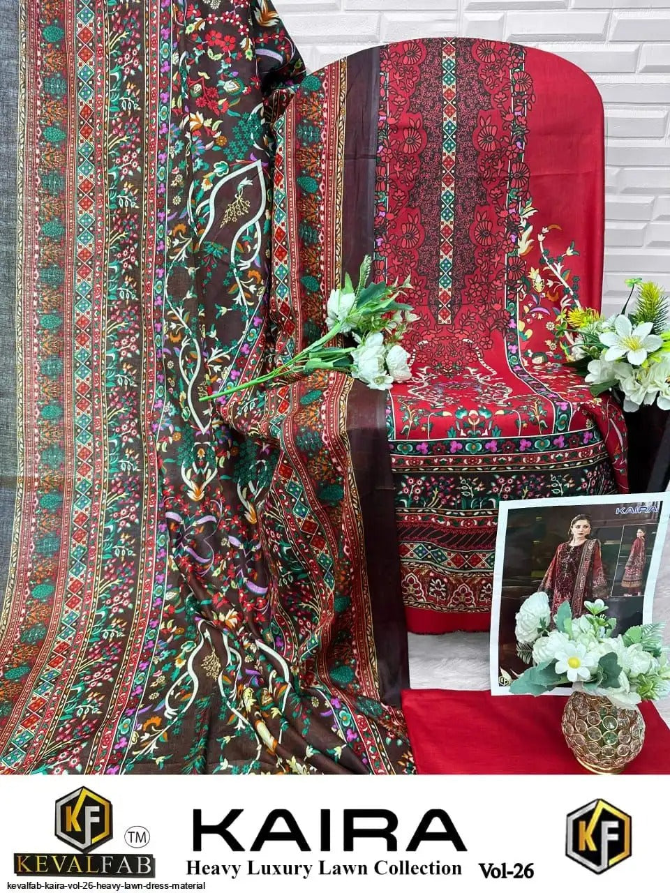 Keval Kaira Pakistani Lawn Readymade Suit - Pure Cotton Lawn with Heavy Lace Work & Dupatta