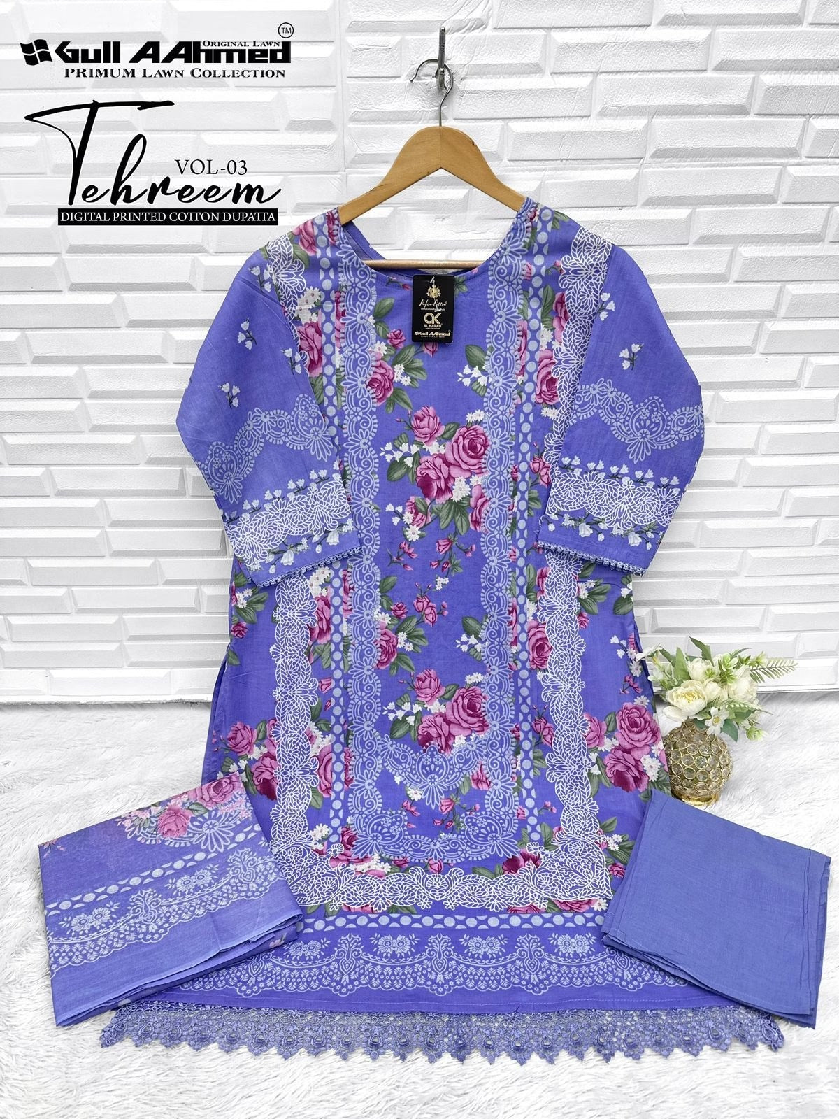 Gulahmed Tehreen - Pakistani Lawn Readymade Suit Set with Dupatta - Pure Cotton Lawn Fabric
