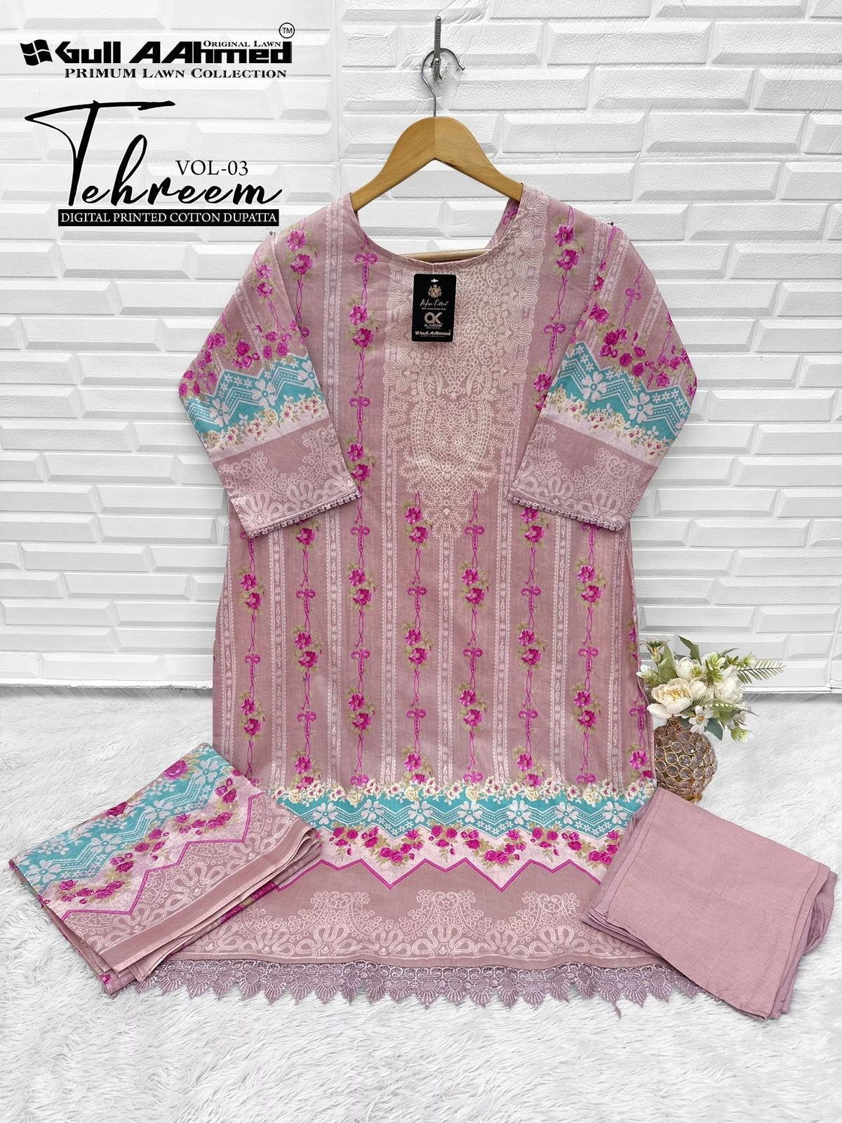 Gulahmed Tehreen - Pakistani Lawn Readymade Suit Set with Dupatta - Pure Cotton Lawn Fabric