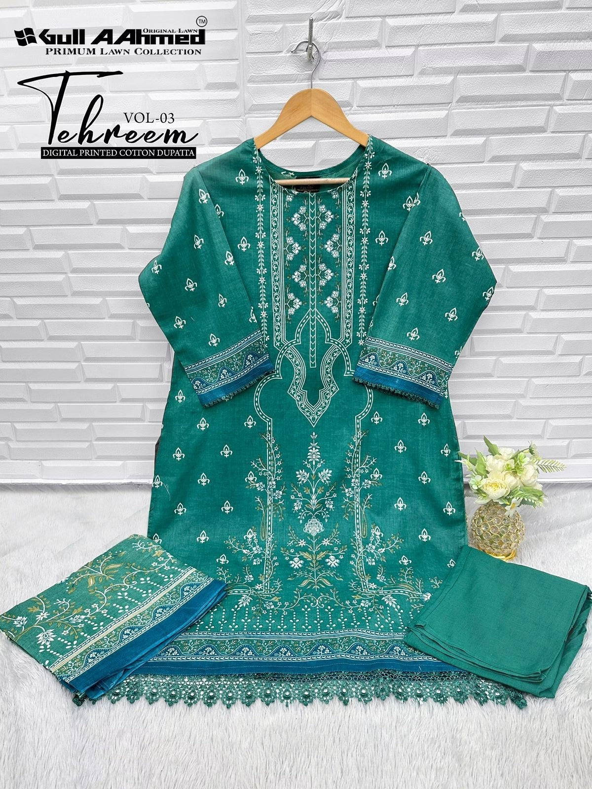 Gulahmed Tehreen - Pakistani Lawn Readymade Suit Set with Dupatta - Pure Cotton Lawn Fabric