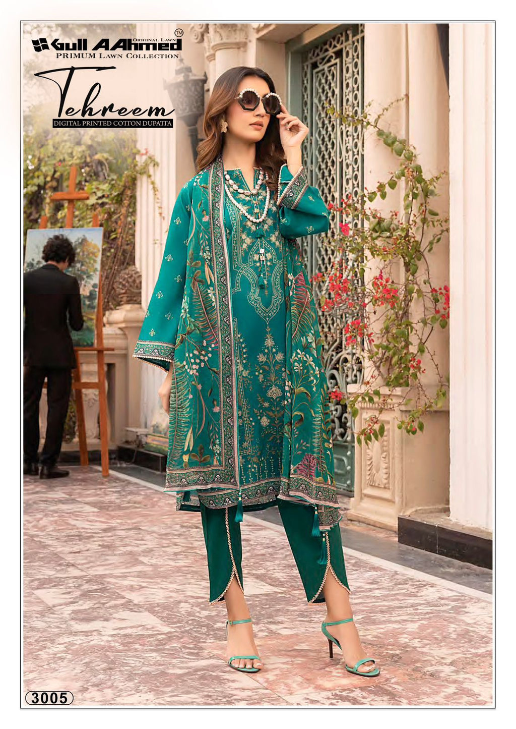 Gull Ahmed Tehreem - Pure Lawn Dress Material with Mal Mal Dupatta