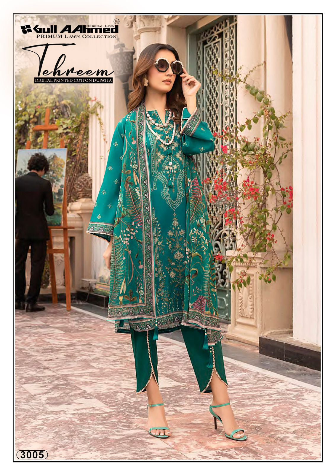 Gull Ahmed Tehreem - Pure Lawn Dress Material with Mal Mal Dupatta