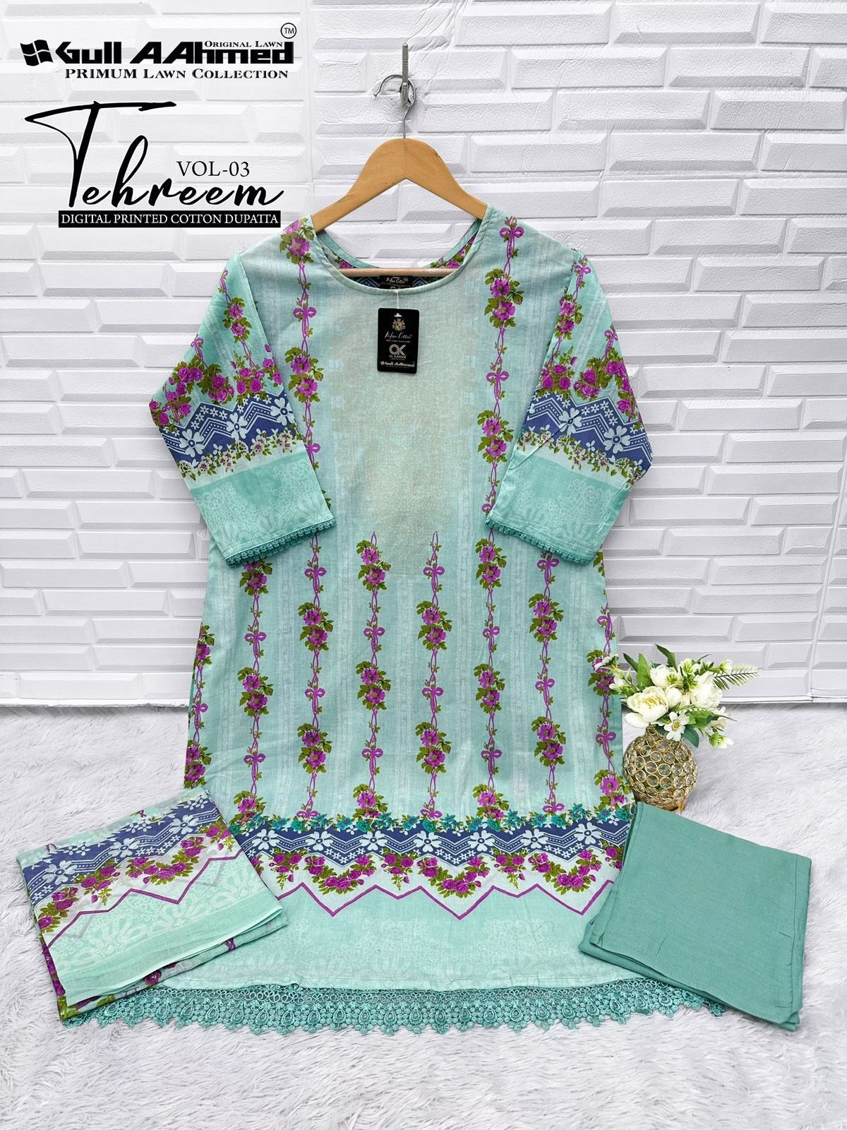 Gulahmed Tehreen - Pakistani Lawn Readymade Suit Set with Dupatta - Pure Cotton Lawn Fabric