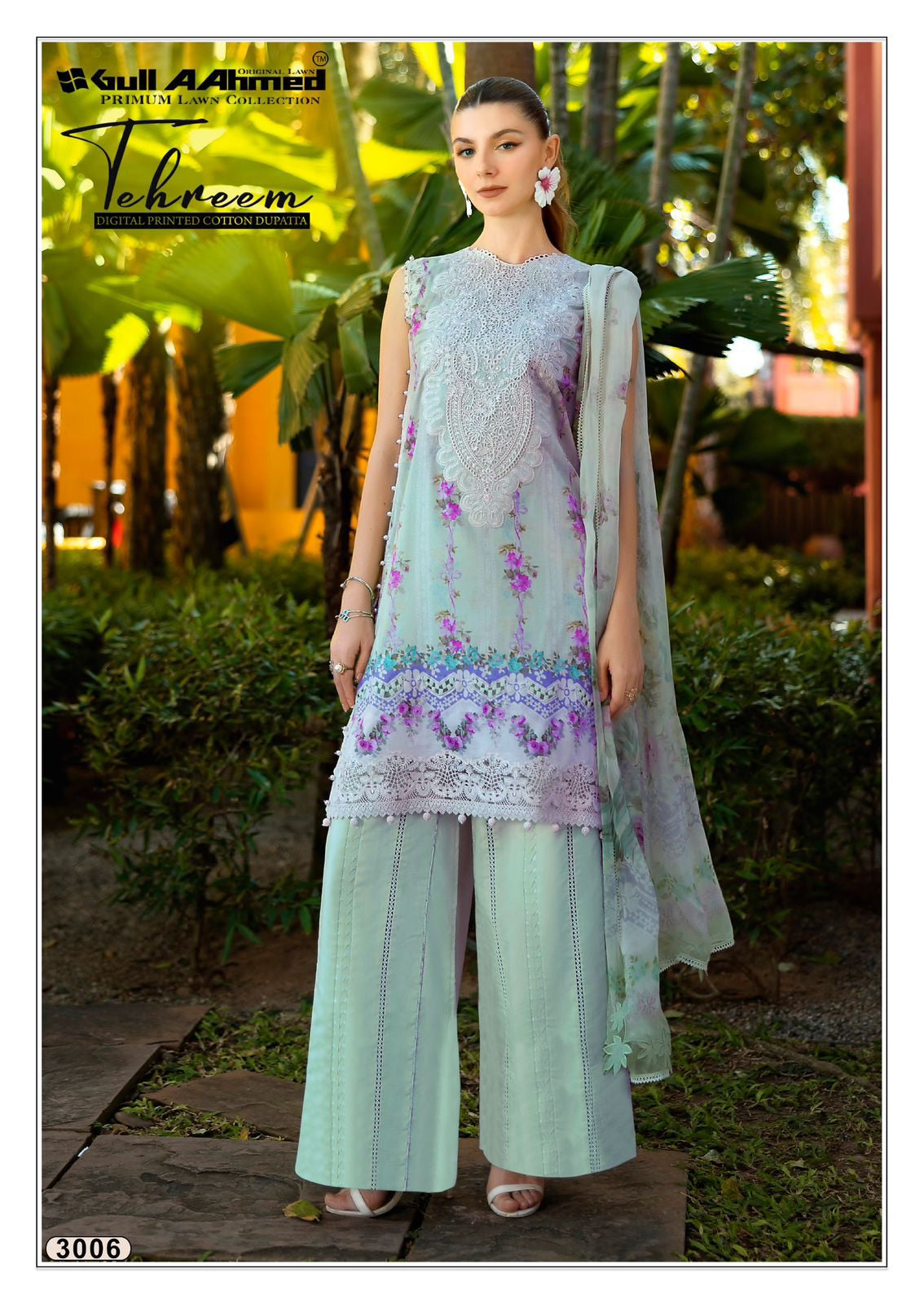 Gull Ahmed Tehreem - Pure Lawn Dress Material with Mal Mal Dupatta