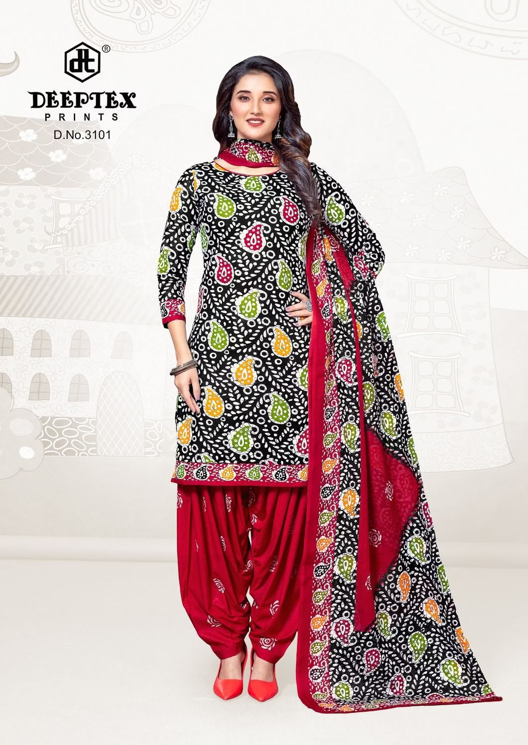 Deeptex - Pure Cotton Unstitched Dress Material with Printed Cotton Dupatta