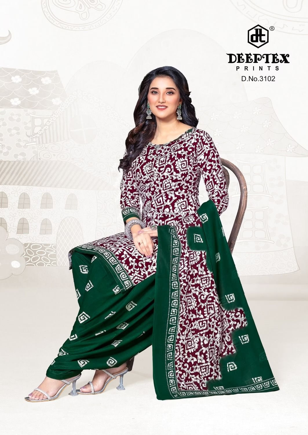 Deeptex - Pure Cotton Unstitched Dress Material with Printed Cotton Dupatta