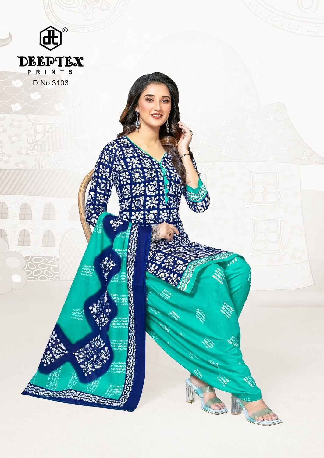 Deeptex - Pure Cotton Unstitched Dress Material with Printed Cotton Dupatta