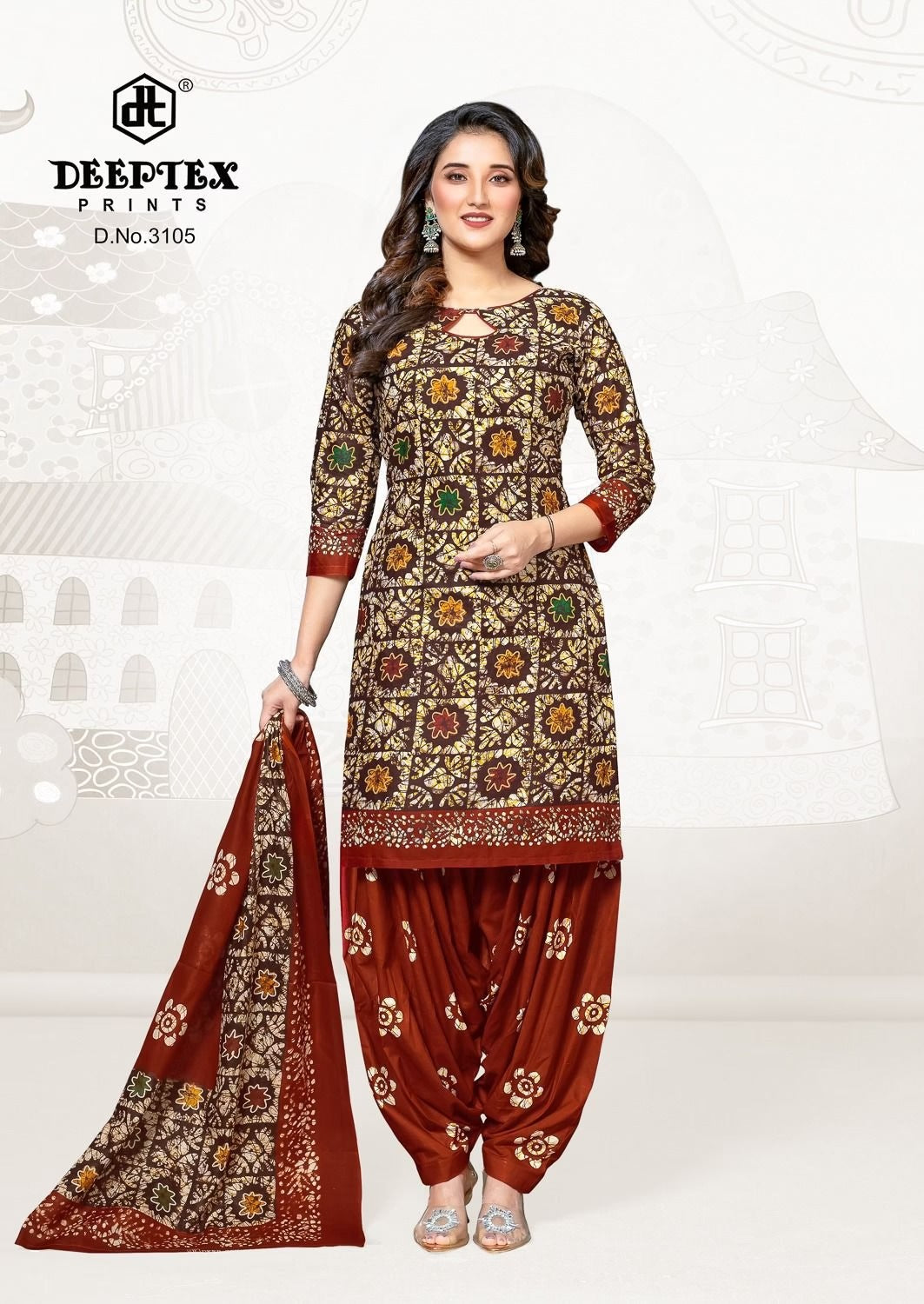 Deeptex - Pure Cotton Unstitched Dress Material with Printed Cotton Dupatta