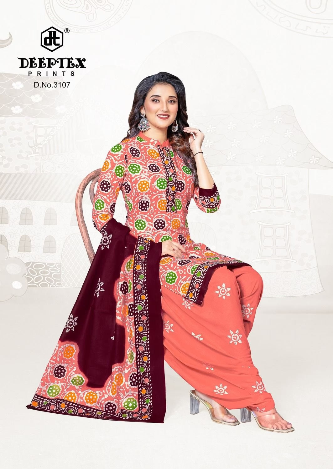 Deeptex - Pure Cotton Unstitched Dress Material with Printed Cotton Dupatta