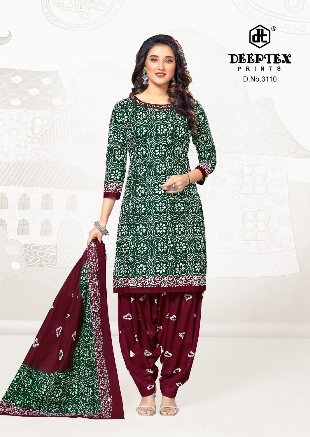 Deeptex - Pure Cotton Unstitched Dress Material with Printed Cotton Dupatta