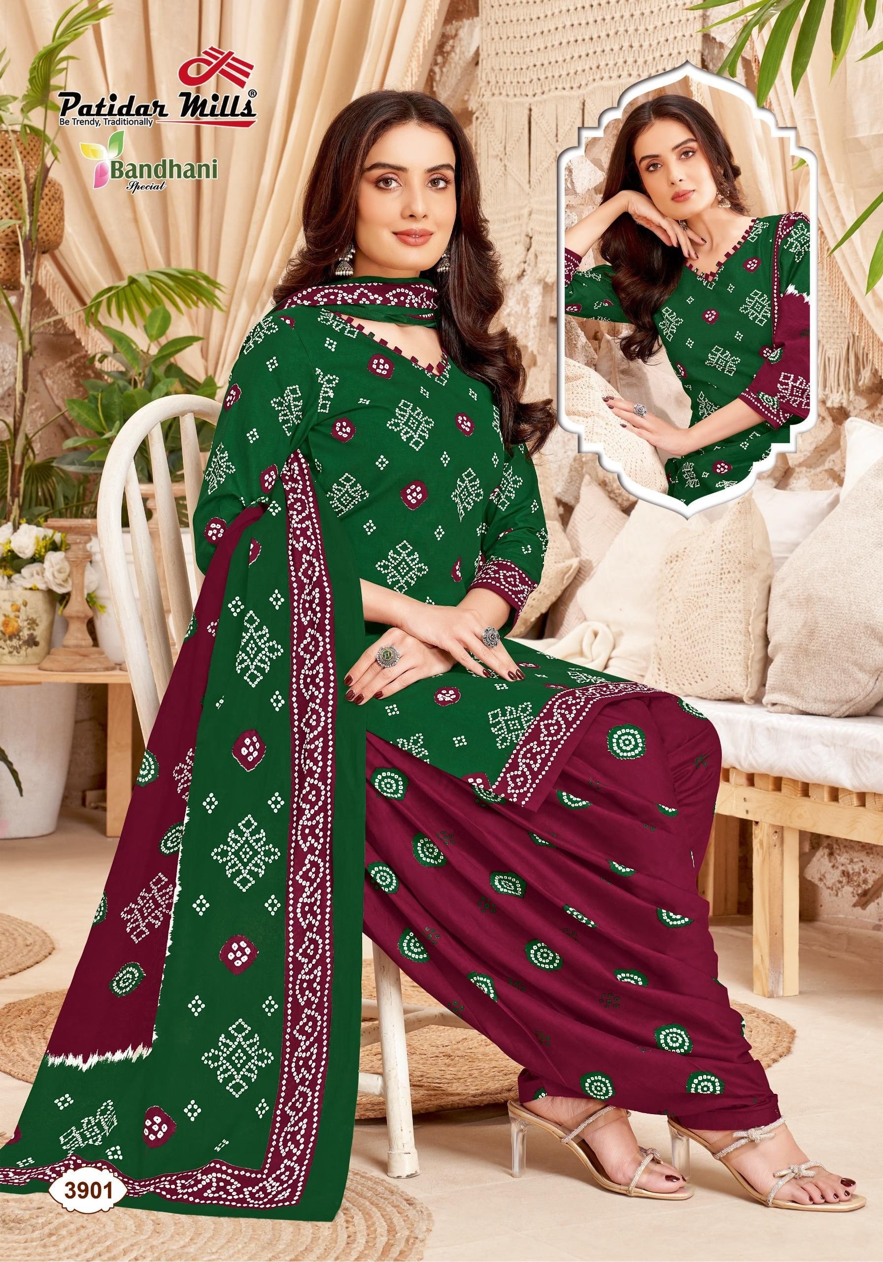 Pure Cotton Unstitched Dress Material for Women | Bandhani Printed Salwar Suit Set with Dupatta