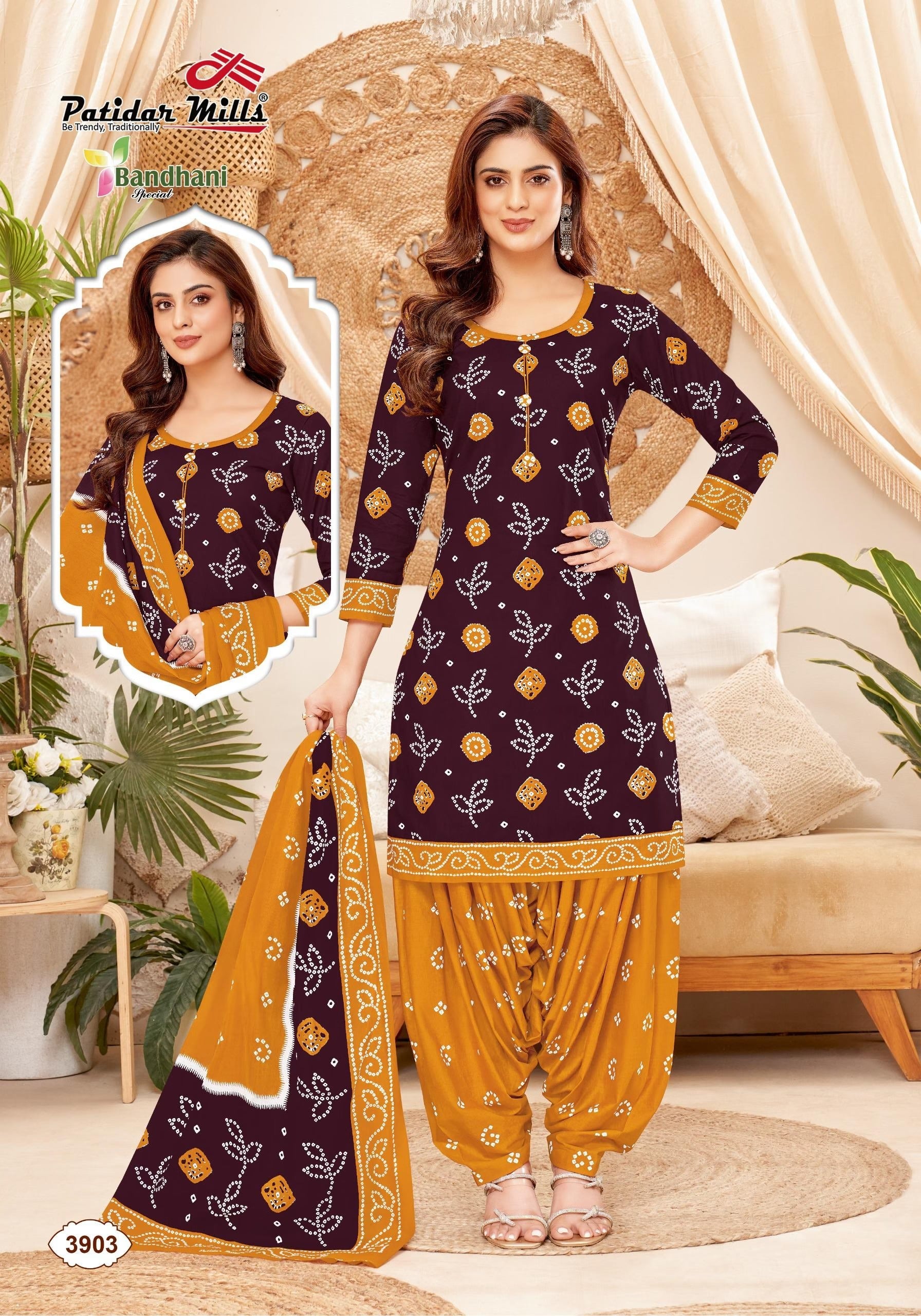 Pure Cotton Unstitched Dress Material for Women | Bandhani Printed Salwar Suit Set with Dupatta