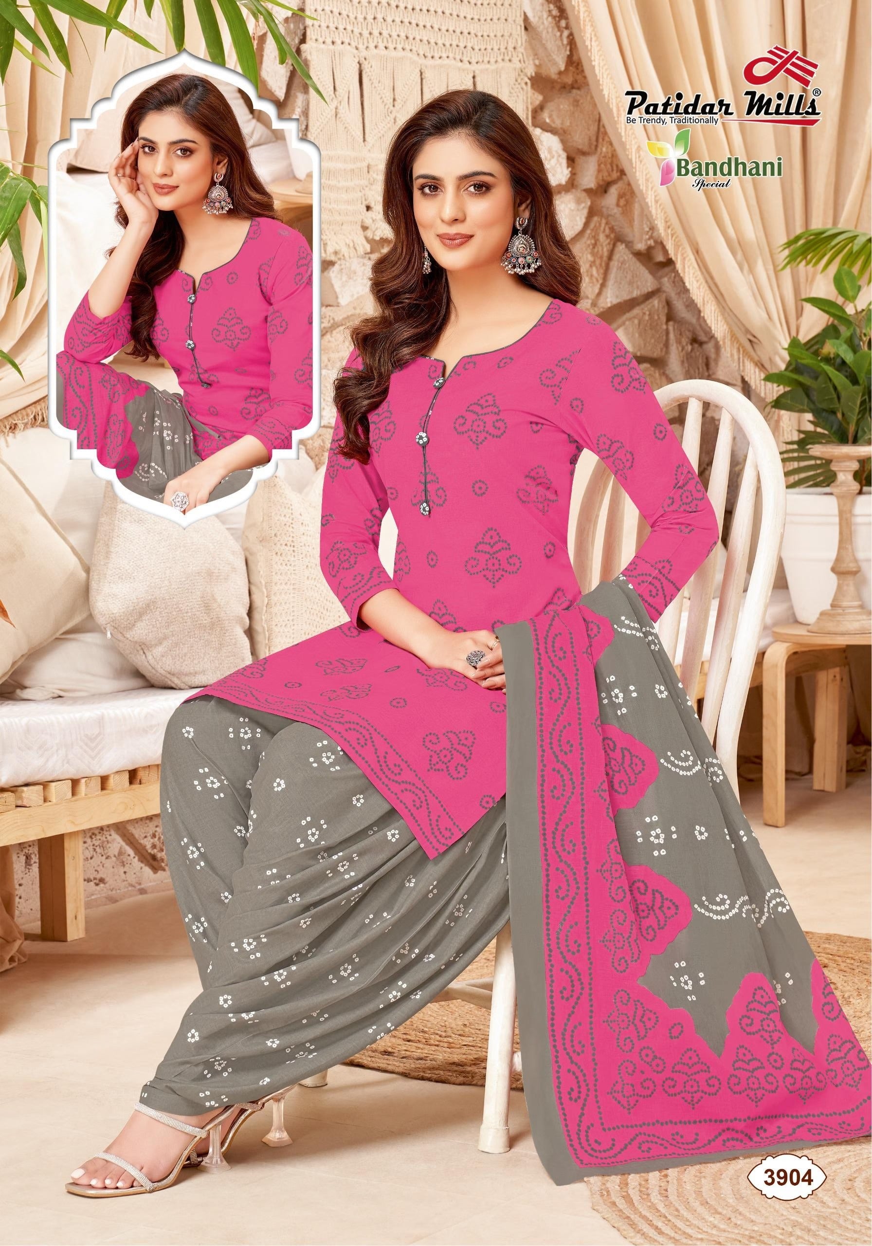 Pure Cotton Unstitched Dress Material for Women | Bandhani Printed Salwar Suit Set with Dupatta