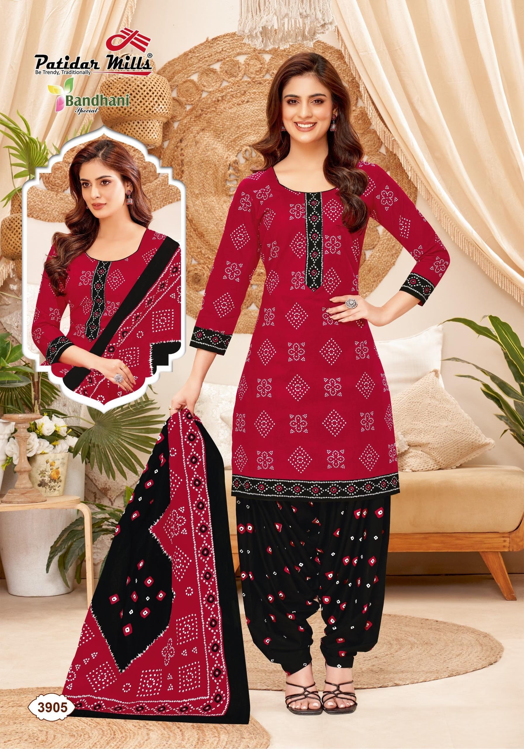 Pure Cotton Unstitched Dress Material for Women | Bandhani Printed Salwar Suit Set with Dupatta