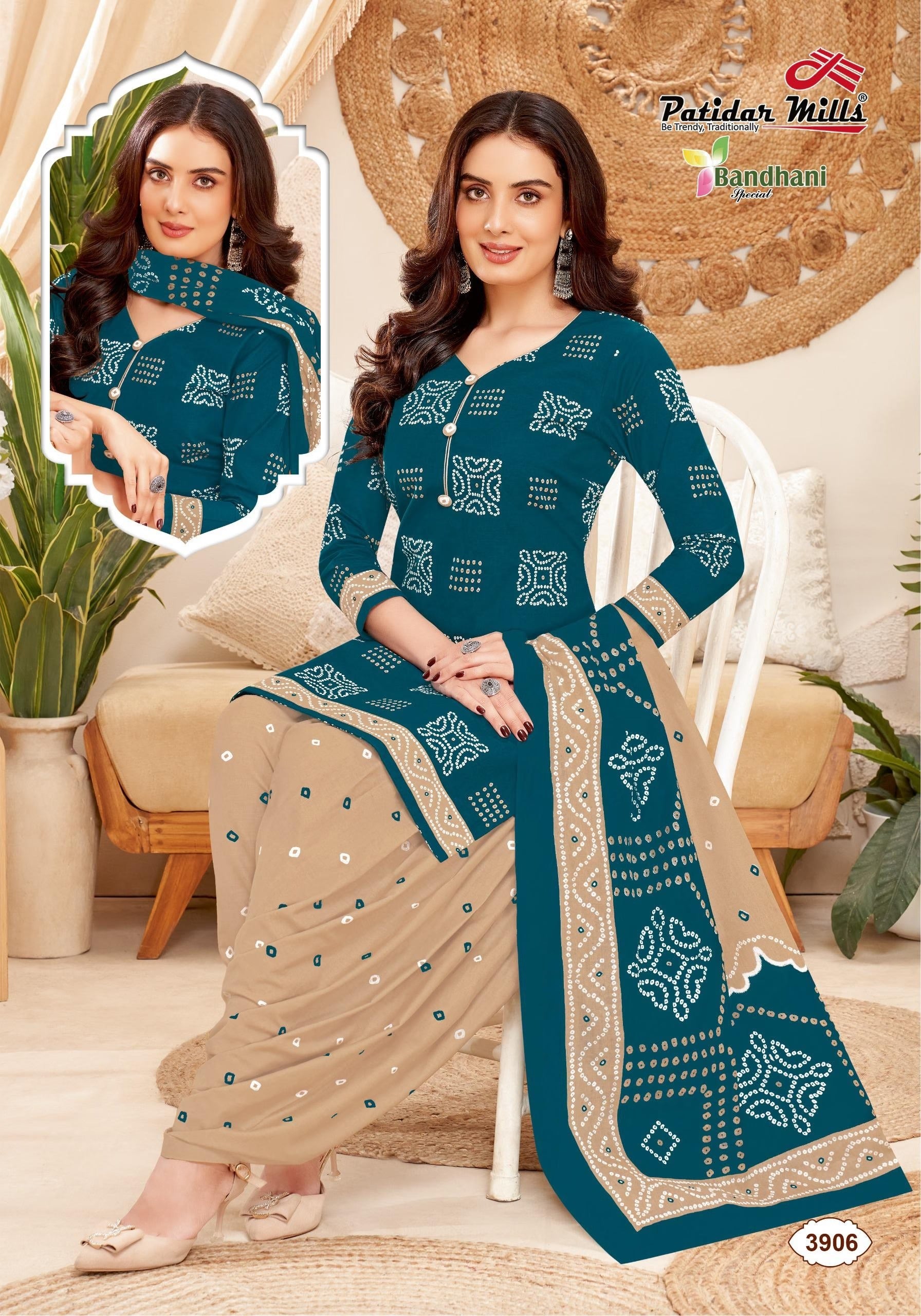 Pure Cotton Unstitched Dress Material for Women | Bandhani Printed Salwar Suit Set with Dupatta