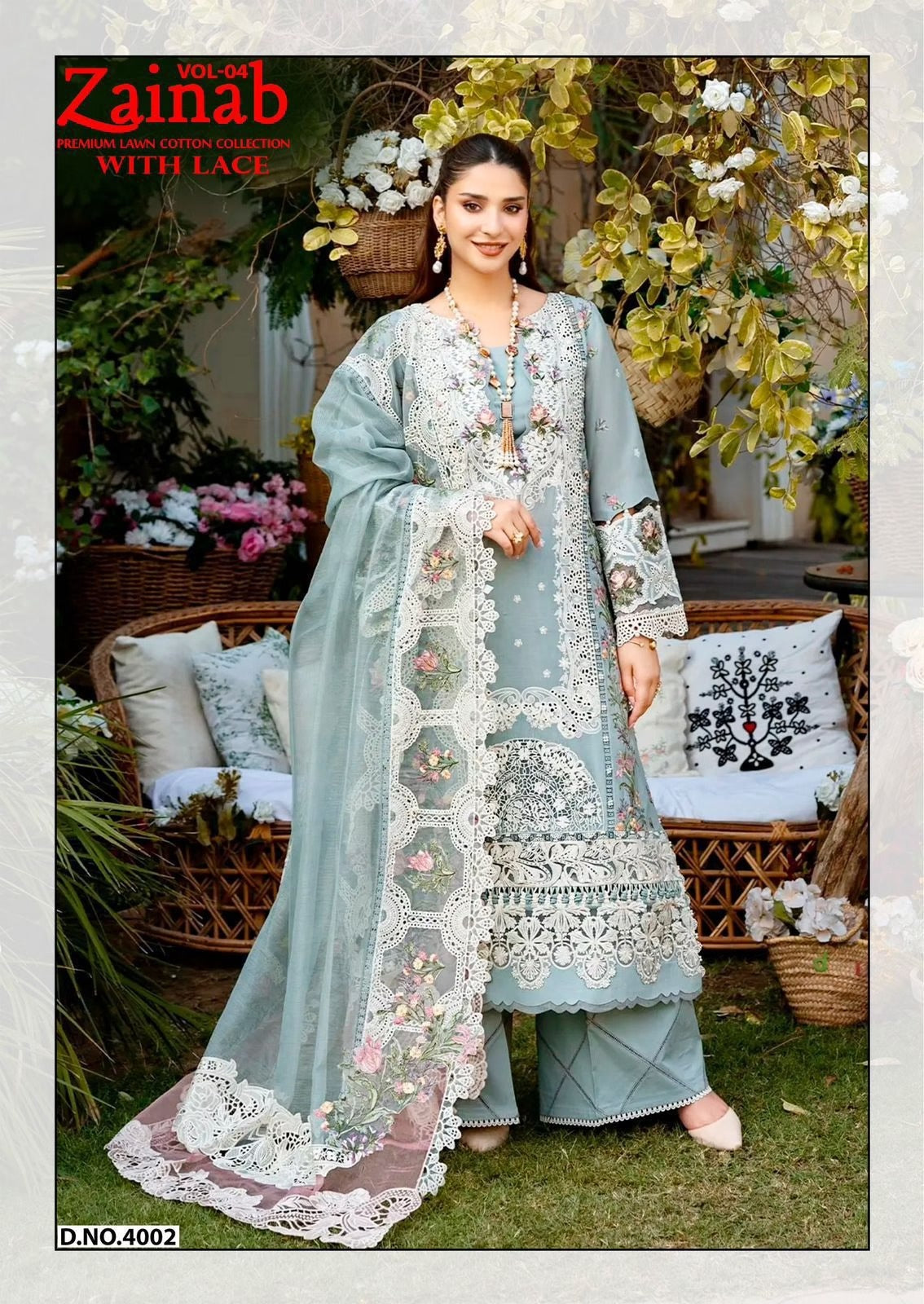 ZAINAB Lawn with Lace | Premium Heavy Lawn Embroidered Dress Material for Women