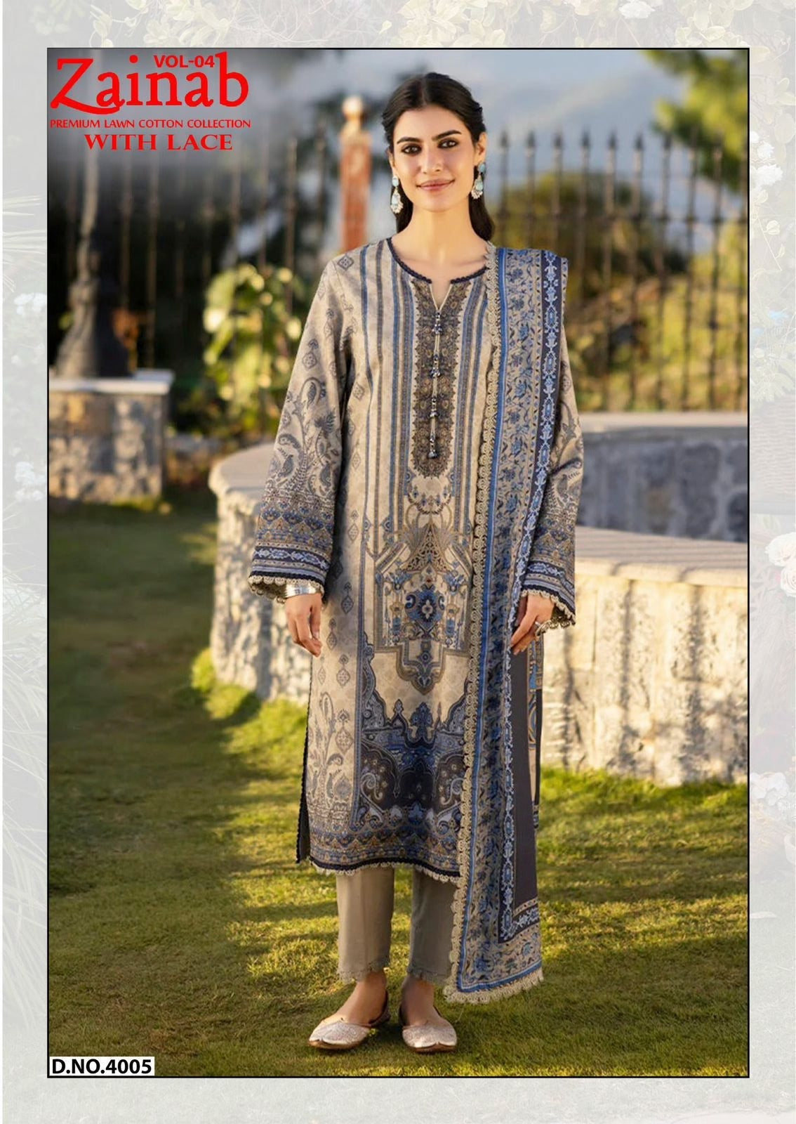 ZAINAB Lawn with Lace | Premium Heavy Lawn Embroidered Dress Material for Women