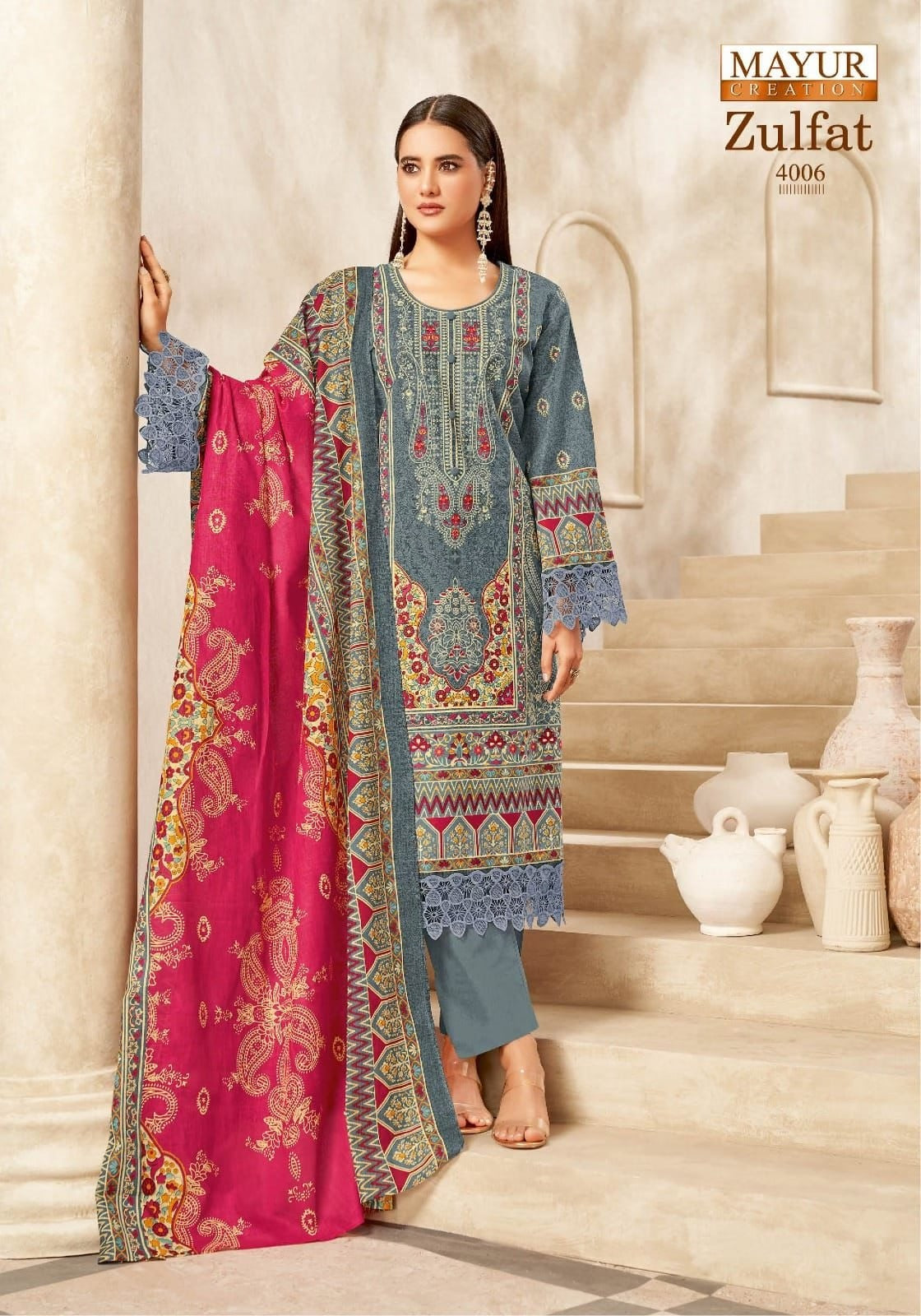 Mayur Zulfat - Premium Lawn Cotton Dress Material with Printed Cotton Dupatta