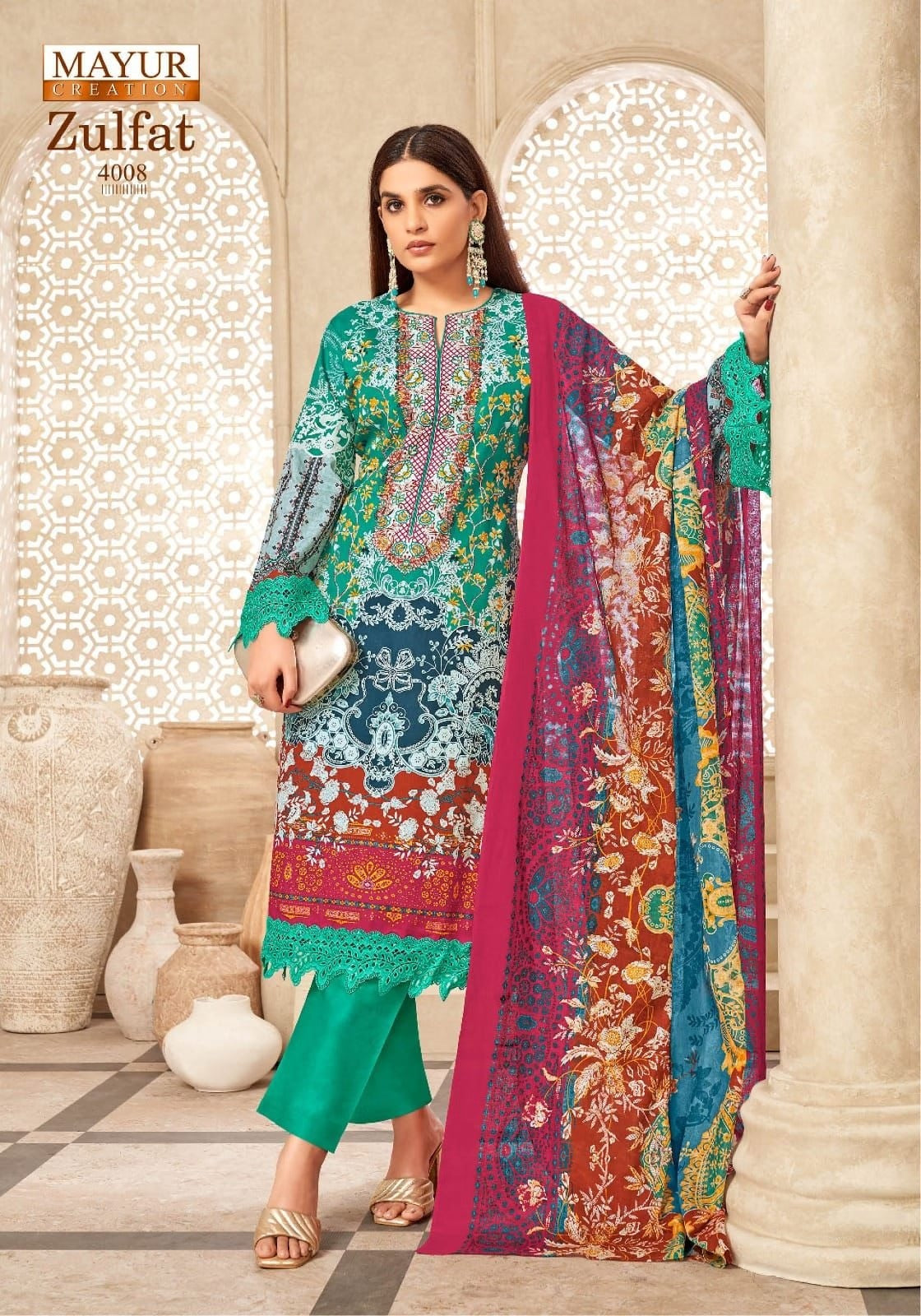 Mayur Zulfat - Premium Lawn Cotton Dress Material with Printed Cotton Dupatta