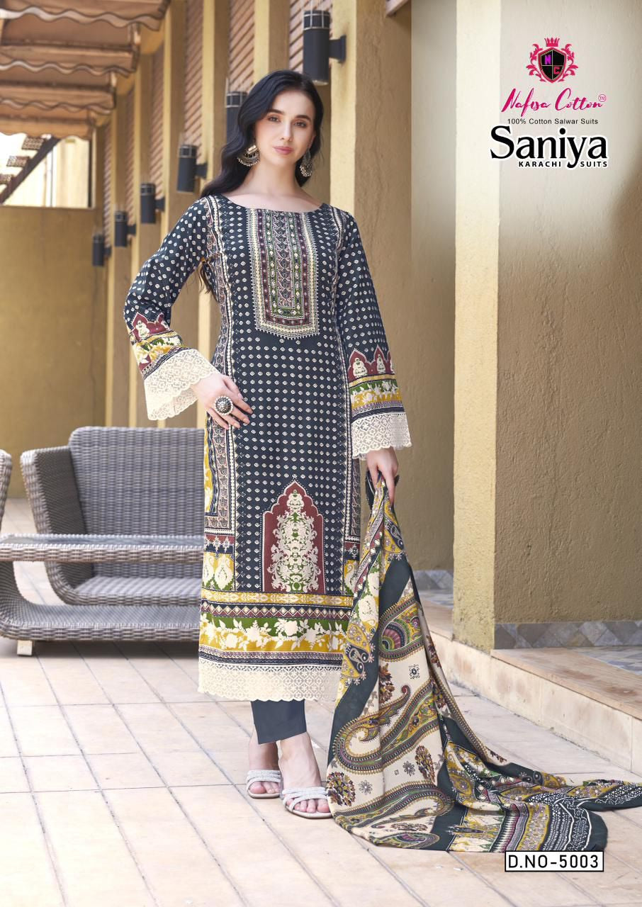 Nafisa Saniya Karachi Suits  – Pure Soft Cotton Printed Dress Material with Cotton Dupatta