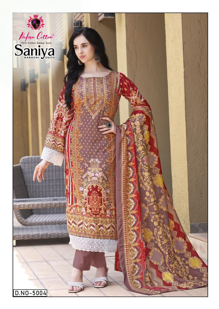 Nafisa Saniya Karachi Suits  – Pure Soft Cotton Printed Dress Material with Cotton Dupatta