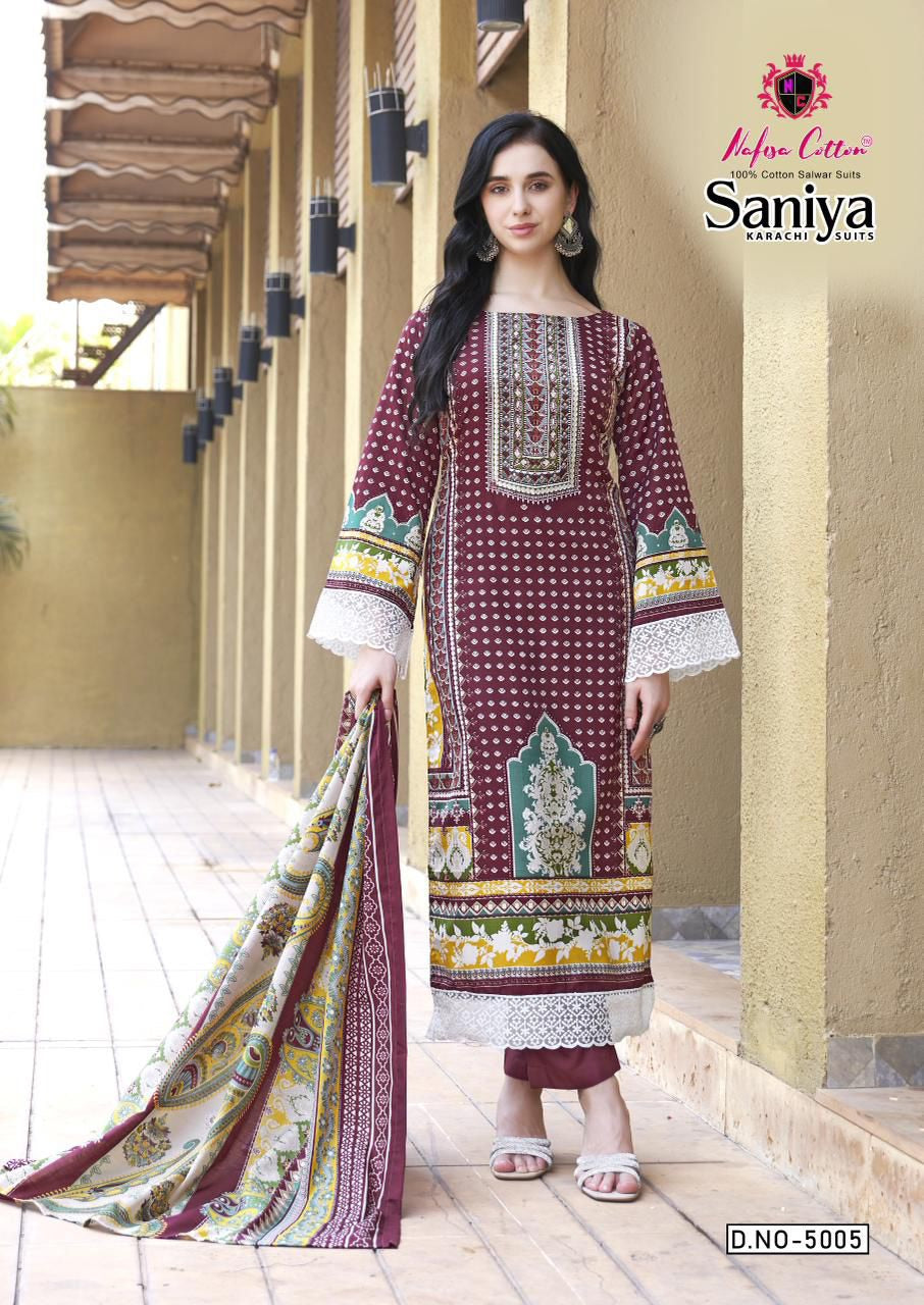 Nafisa Saniya Karachi Suits  – Pure Soft Cotton Printed Dress Material with Cotton Dupatta